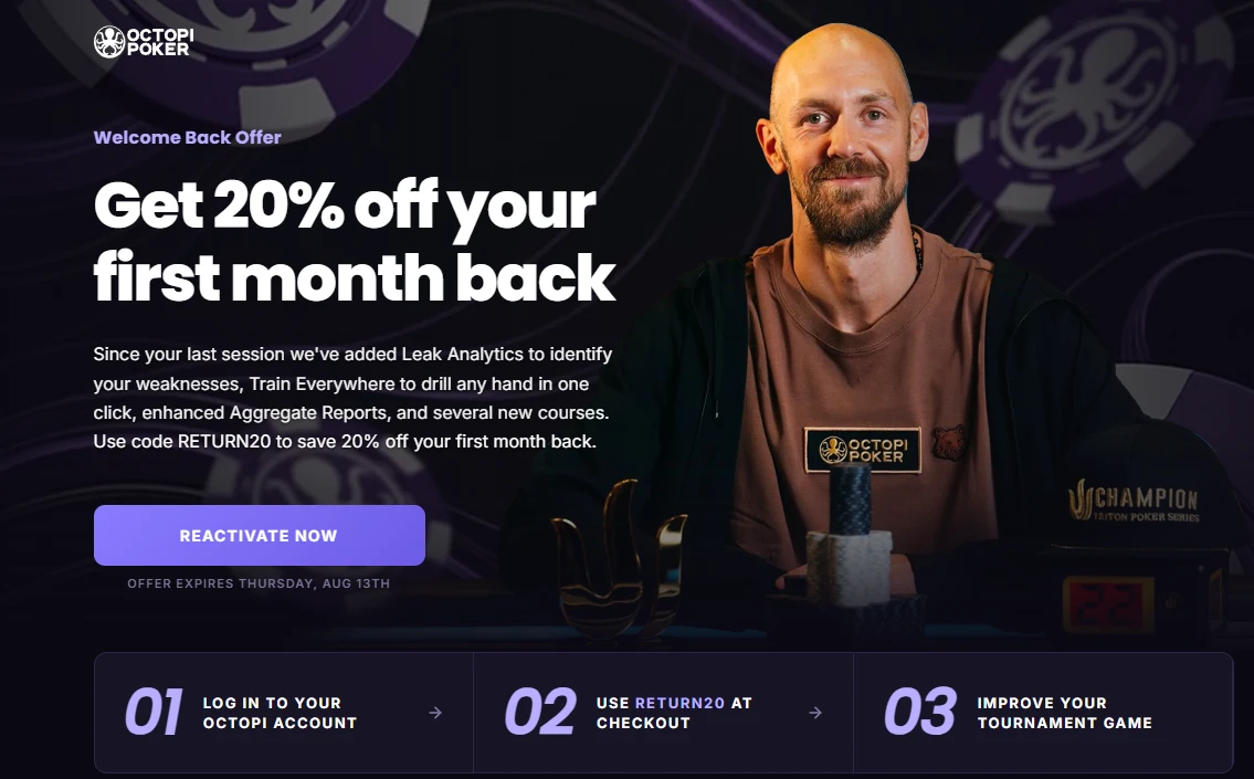 Octopi Poker Win-Back Landing Page